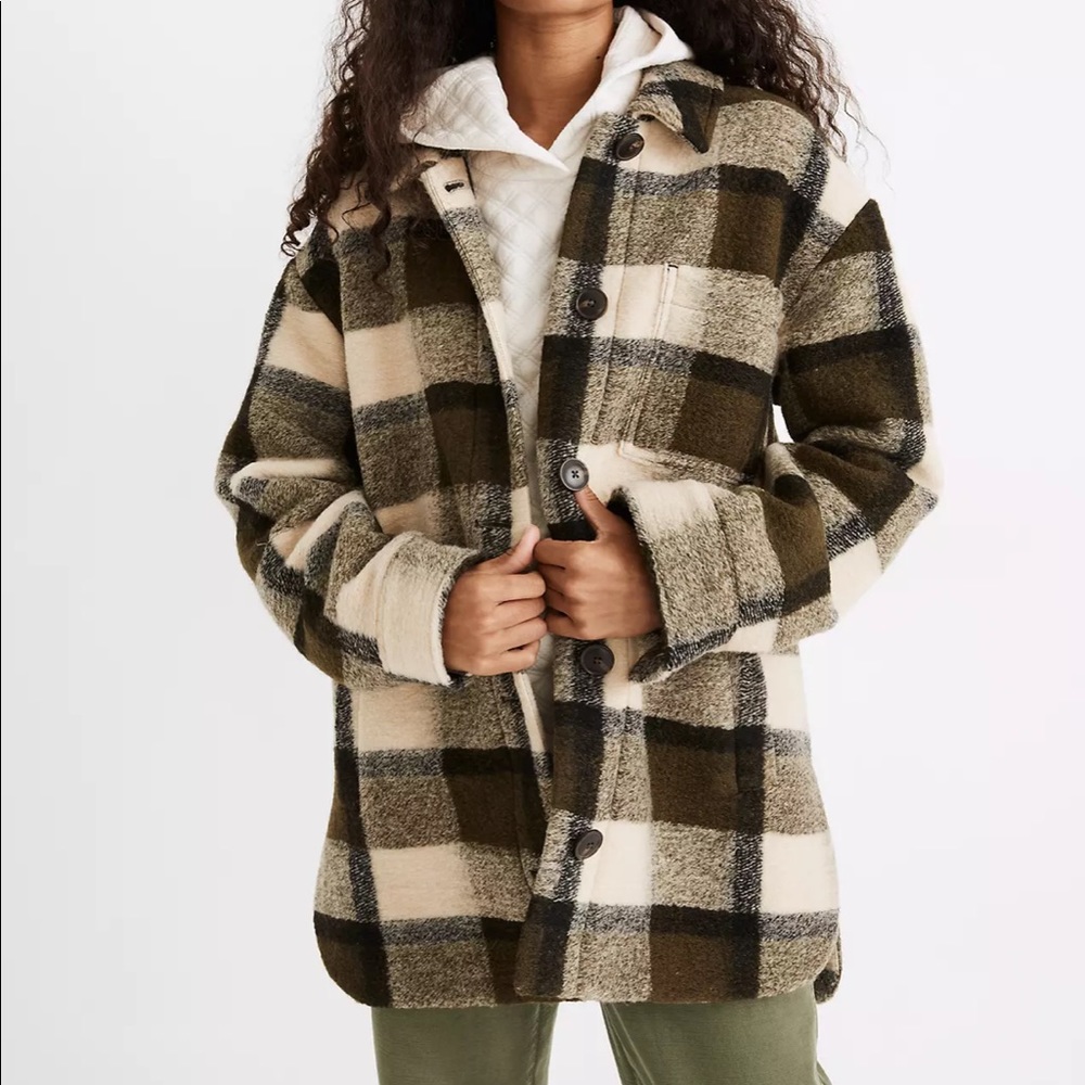 Madewell Belrose Shirt-Jacket in Maran Plaid